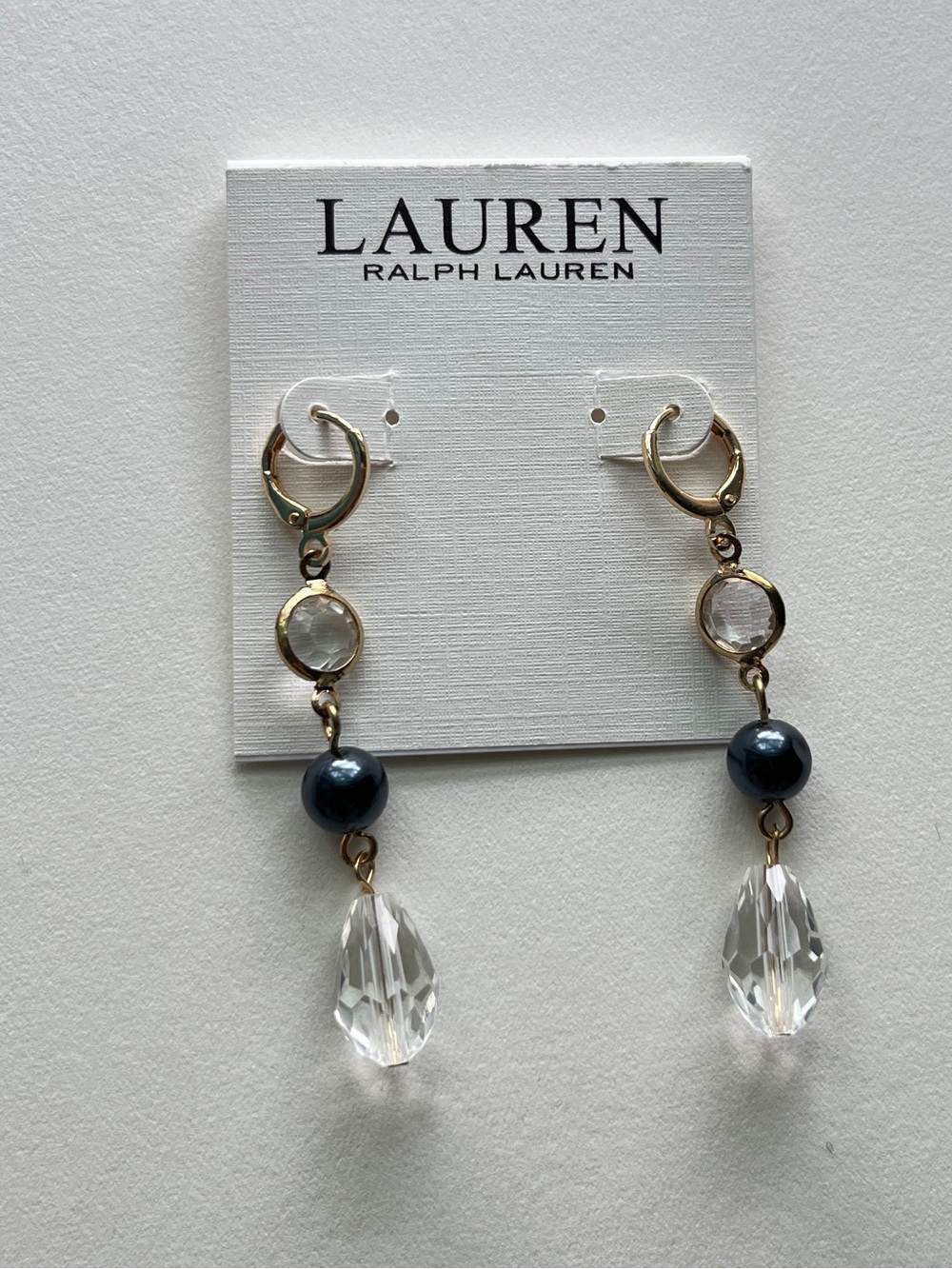 LAUREN Ralph Lauren Navy Pearl & Crystal Drop Earrings